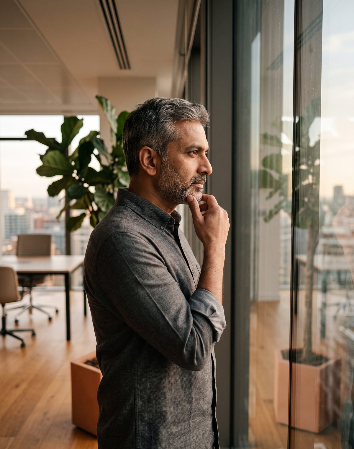 A person at an office window